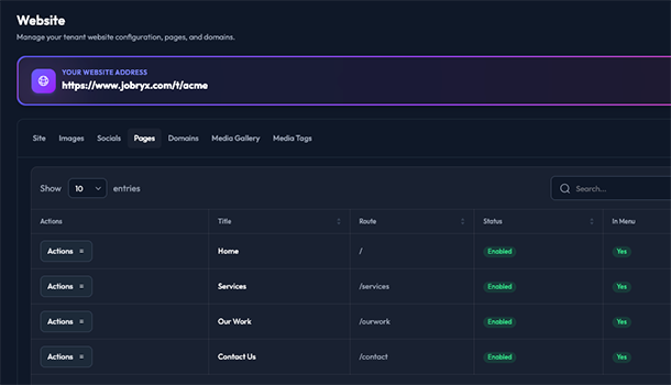 12. Tenant Website Management screenshot